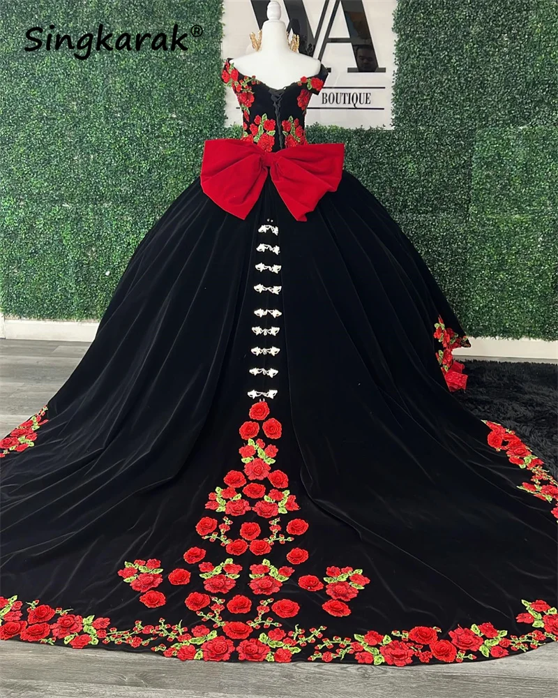 Luxury Applique Red Ball Gown Quinceanera Dresses 2024 Bow Ruffle Mexican Sweet 16 Dresses Vestidos De 15 Años Lace Up Customize
