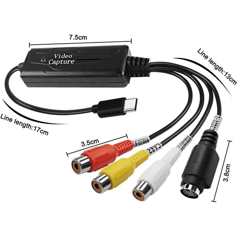 1 Piece RCA AV To USB C Converter 1 Channel AV NTSC PAL Video S Video/Composite To USB Converter