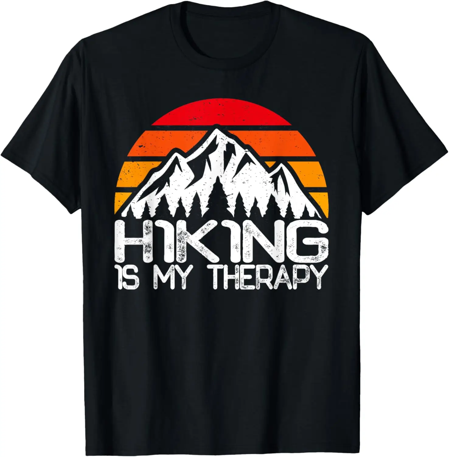 

Hiking Is My Therapy Funny Hiking Camping Retro Sunset Hiker T-Shirt