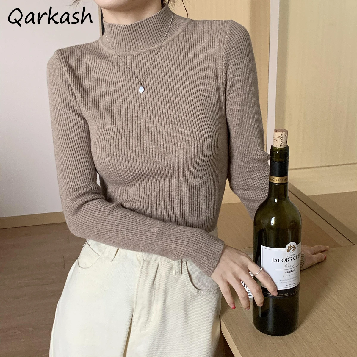 

Pullovers Women Cozy Knitwear Comfortable Stretchy Female Candy Colors Sexy Simple Slim Mujer Clothes Autumn Fit Inner Korean