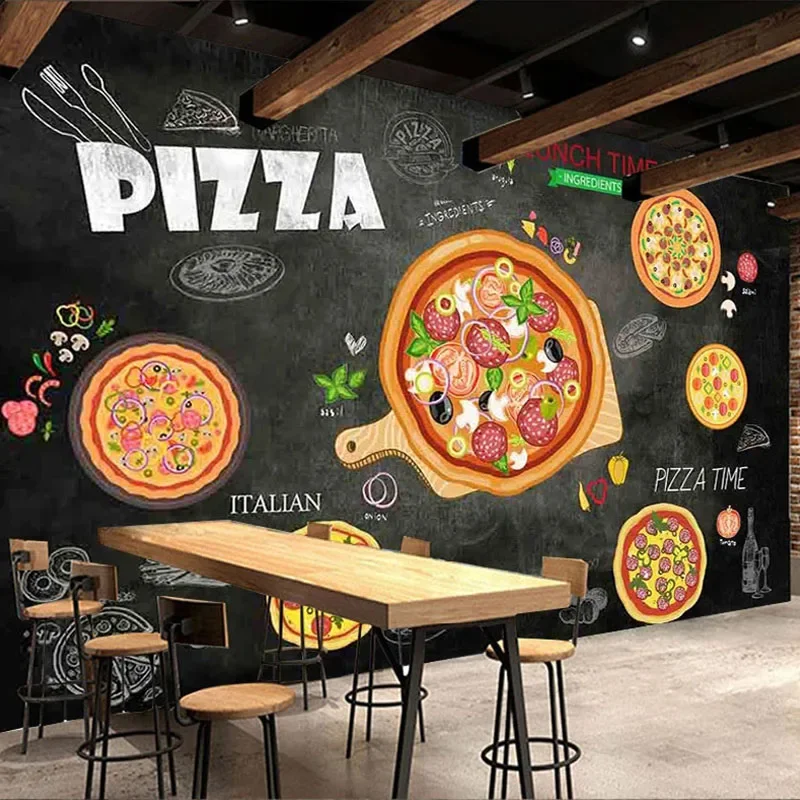 

3D Poster Cartoon Hand Painted Pizza Fast Food Restaurant Burger Shop Photo Wall Mural Waterproof Canvas Wallpaper Home Décor