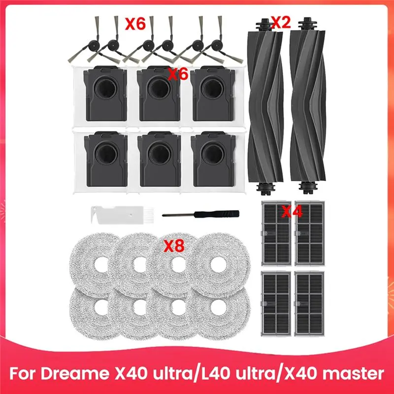 B50C Replacement Part For Dreame X40 Ultra/L40 Ultra/X40 Master Vacuum Cleaner Main Side Brush Hepa Filter Mop Pad Dust Bags