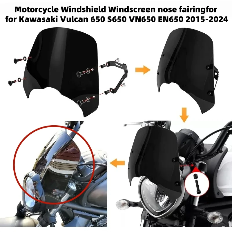 Motorcycle Windshield Windscreen nose fairingfor for Kawasaki Vulcan 650 S650 VN650 EN650 2015-2024