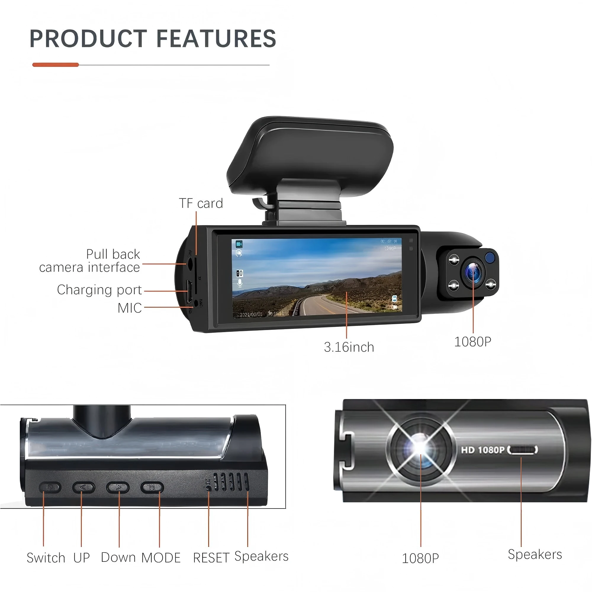 Dual Objektiv Auto DVR FHD 1920*1080P Dash Kamera Kabine Dashcam Fahrzeug Video Dash Cam Stick Recorder innen Mini Dvrs Black Box – Detail 8