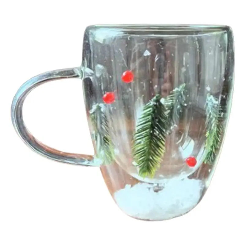 

Pine Branch Mug Snowy Glass Cup Pine Trees Mug Christmas Collection Coffee Tea Festive Winter Holiday Tea Cup Insulated Glass