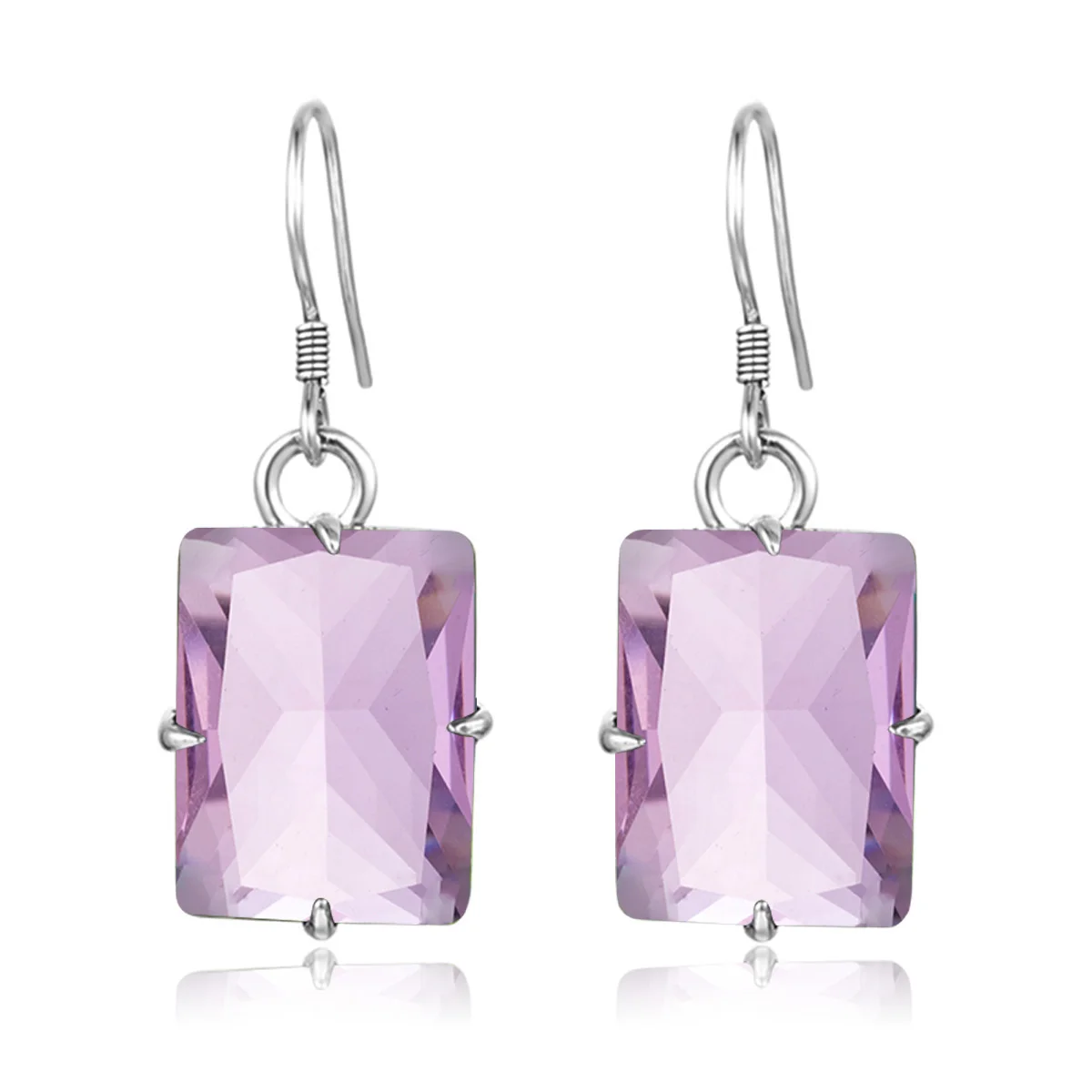 

925 Sterling Silver Pink Crystal Drop Earrings for Women Emerald Cut Pink Gemstone Dangle Hypoallergenic Statement Jewelry Gifts