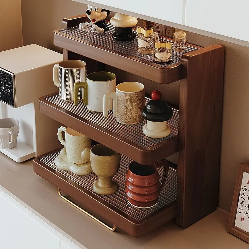 

American retro rack desktop antique cup holder black walnut solid wood rack cup