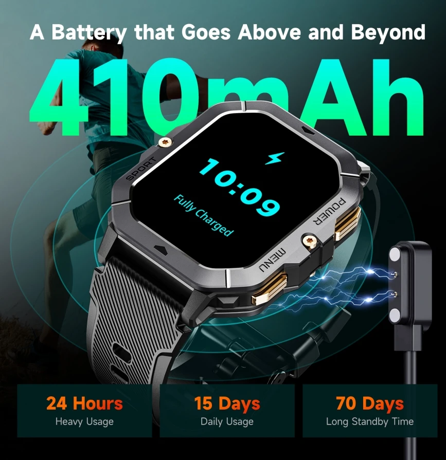 Smart Watch OUKITEL BT101, 2.02 Inches, 410Mah Large Capacity Battery, Ai Voice Assistant, Bluetooth Call, Sports Smartwatch