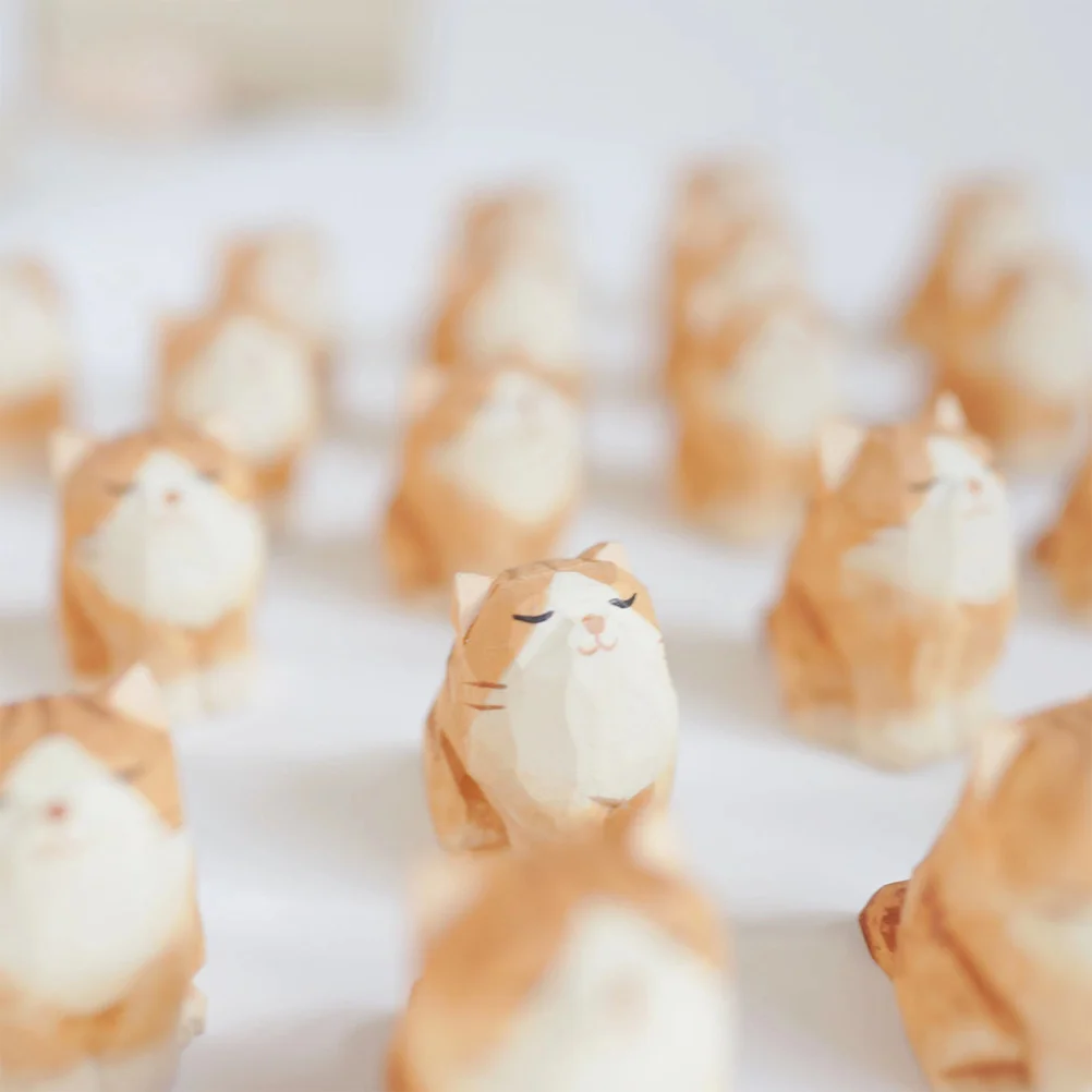 صغيرة البرتقال القط الخشب نحت اليدوية قوي الطبيعية سطح المكتب النحت الملونة الزخرفية القط زخرفة التماثيل سطح المكتب #6