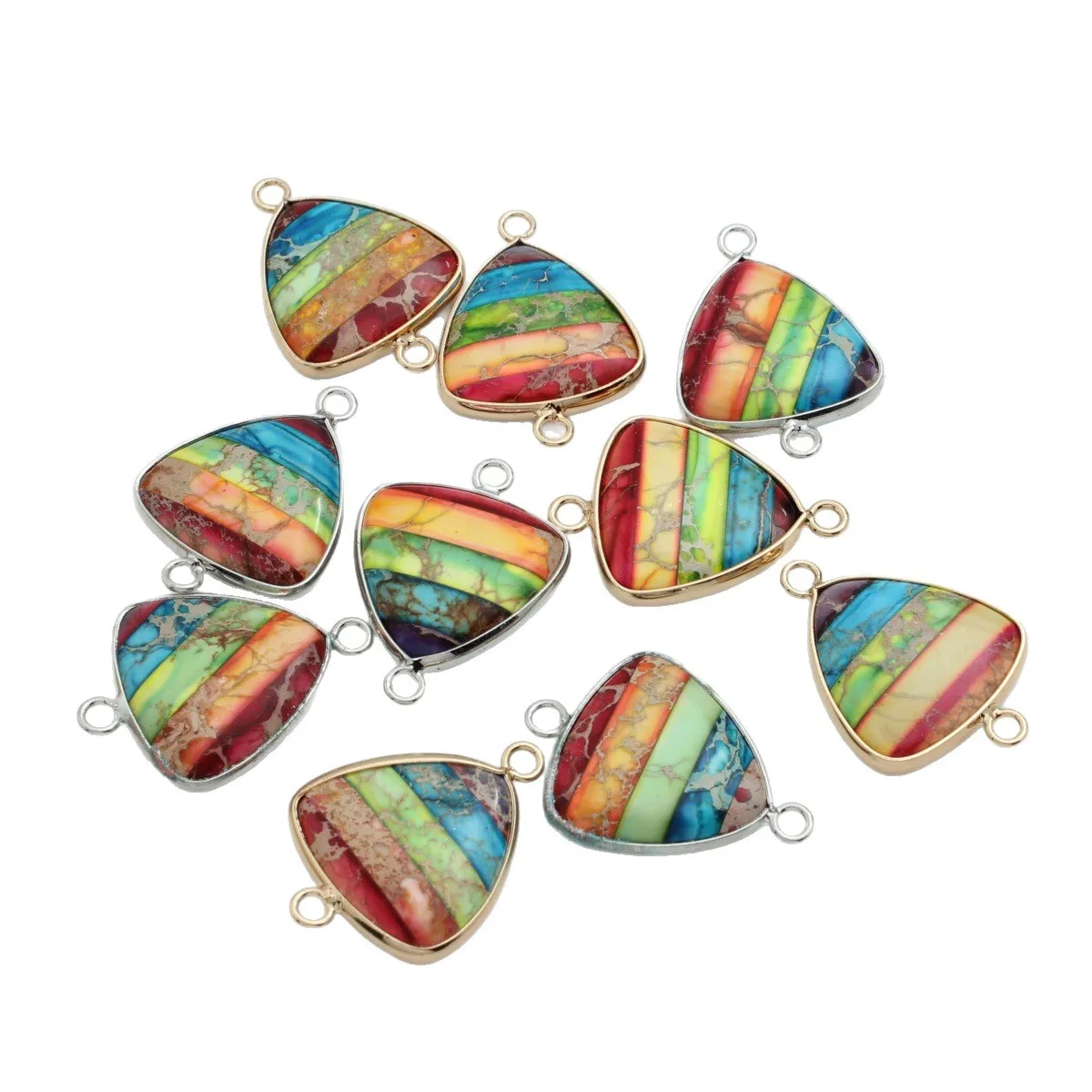 30X22x5mm cross-border hot-selling emperor stone colorful stone triangular double-hole connector DIY accessories
