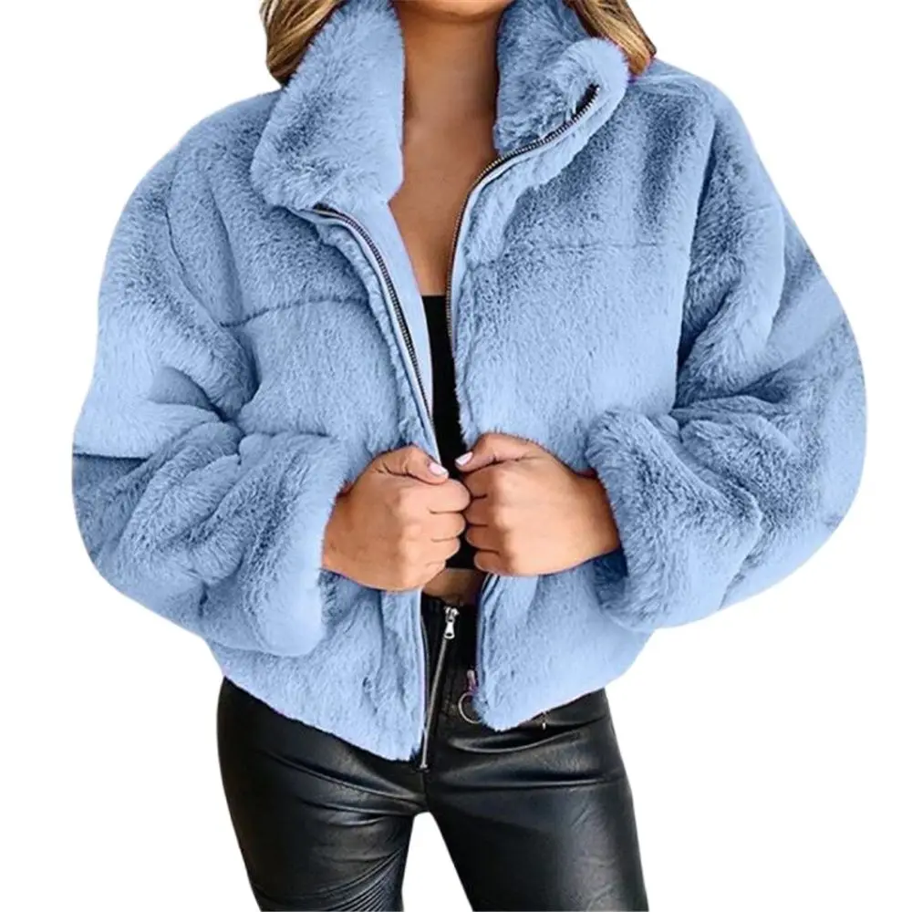 2024 5xl Winter Women Faux Fur Warm Coat Fashion Zipper Solid Plush Jackets Outerwear Woman Clothes Soft Furry Autumn Hot Sale