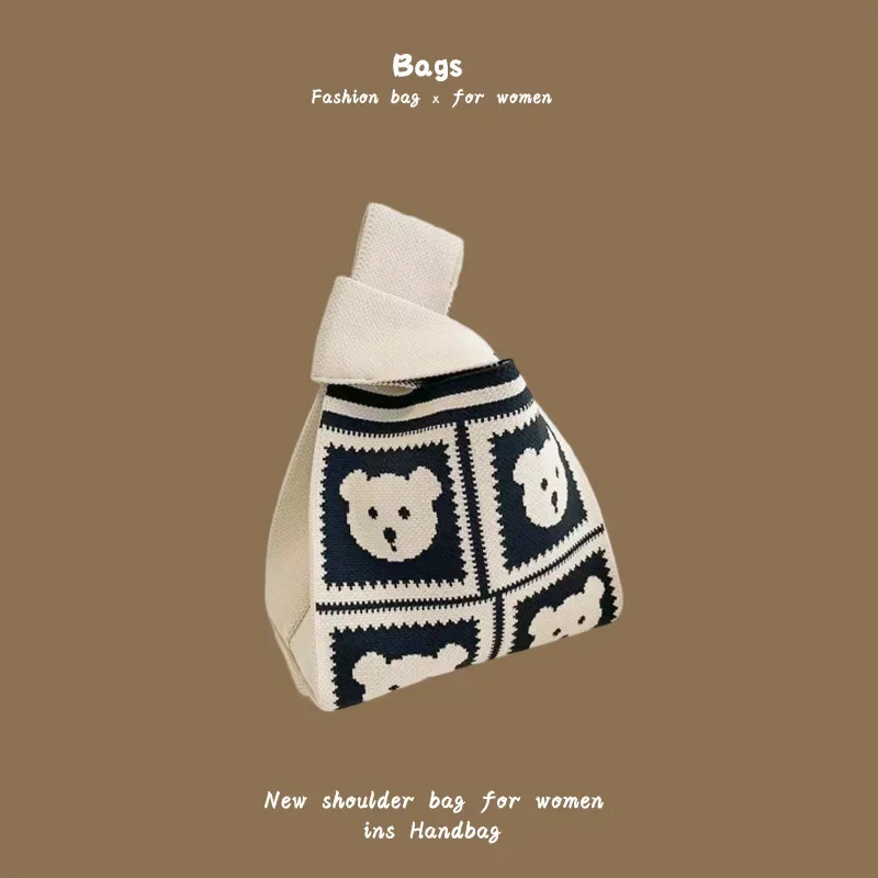 Frauen handgemachte gestrickte kleine Handtasche lässig Handgelenk Tasche vielseitige Shopper Mini Einkaufstasche Student wiederverwendbare Umhängetasche täglichen Gebrauch – Detail 9