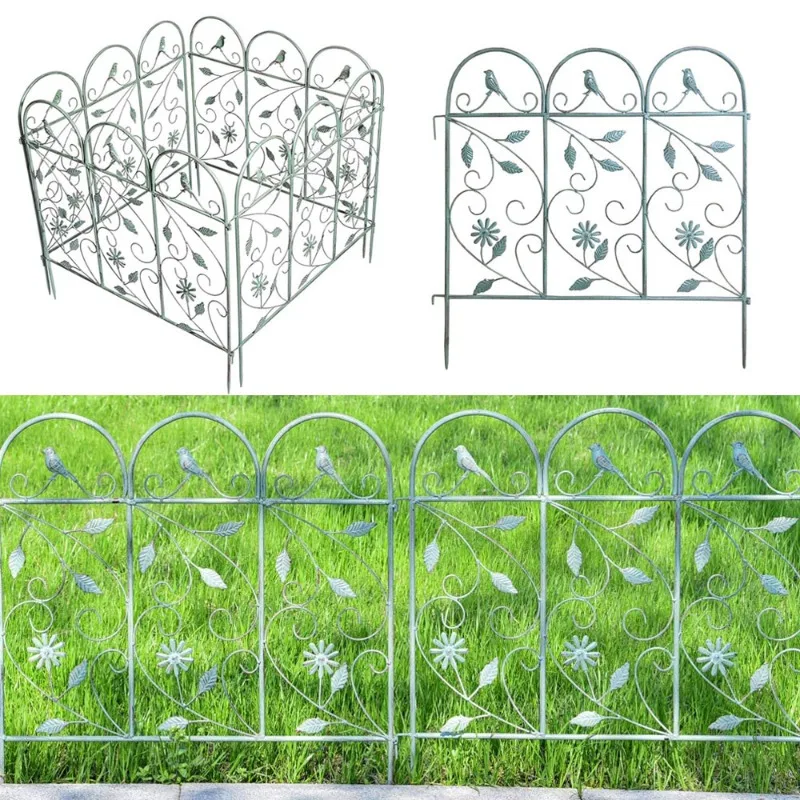 Rustic Wrought Iron Garden Fence Anti-Rust Yard Border Decor Animal Barrier Lawn Flower Bed Partition