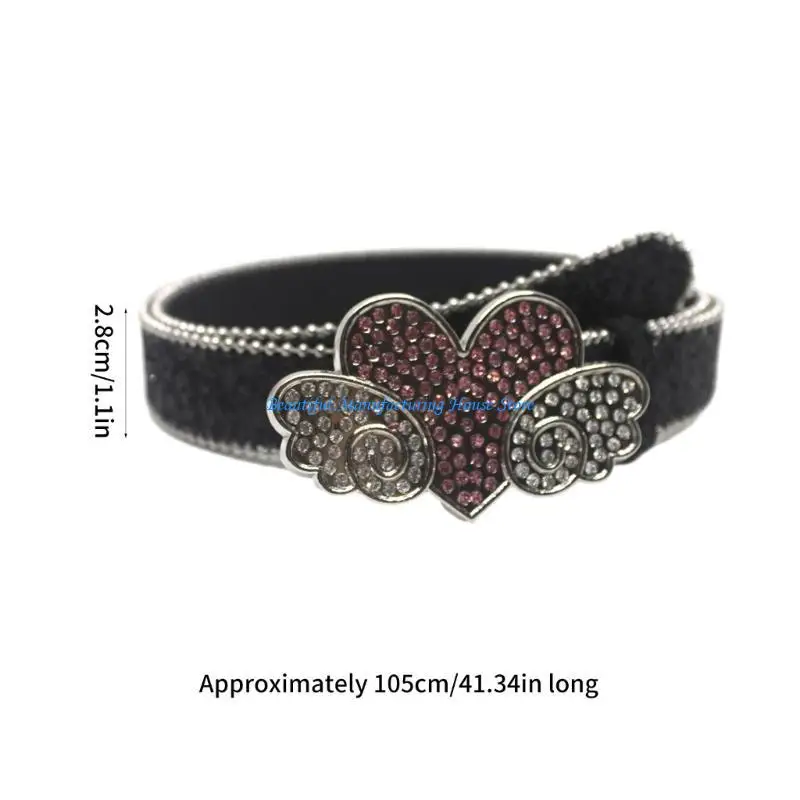 E56A حزام جلدي لامع للنساء حزام خصر بأحجار الراين حزام جينز عتيق حزام انتظار #6