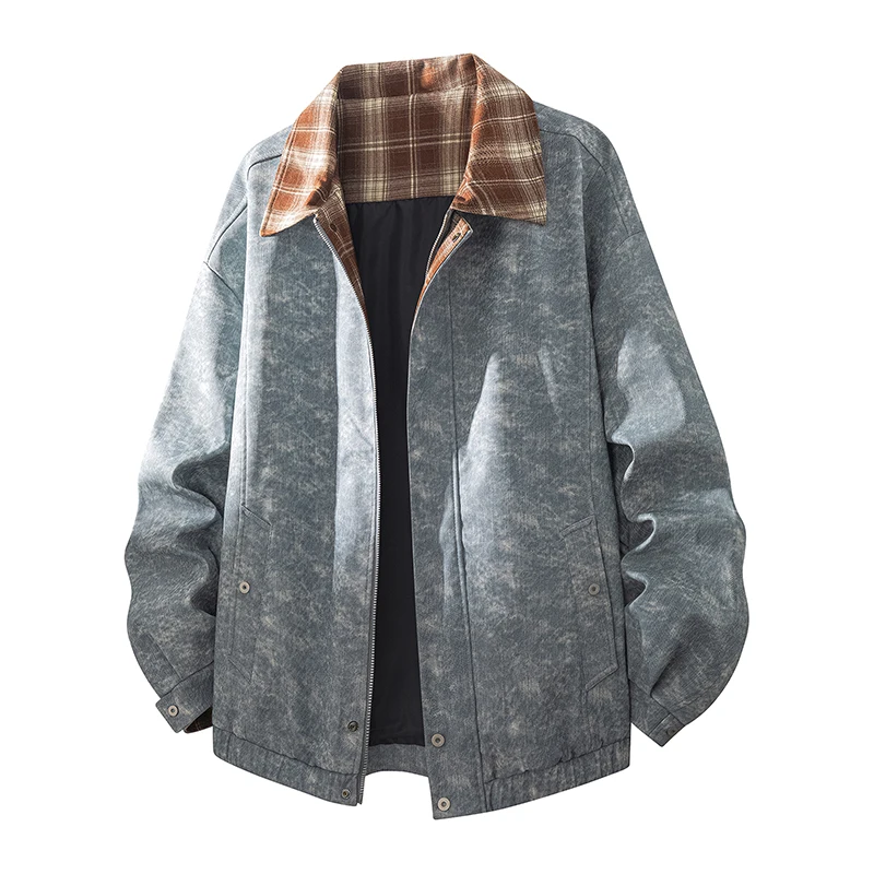 

Мужская свободная куртка на молнии с рваной текстурой в клетку и лацканами в стиле пэчворк, винтажная рабочая одежда, стильное пальто, свободная куртка на молнии, стильная рабочая одежда, текстурированное пальто