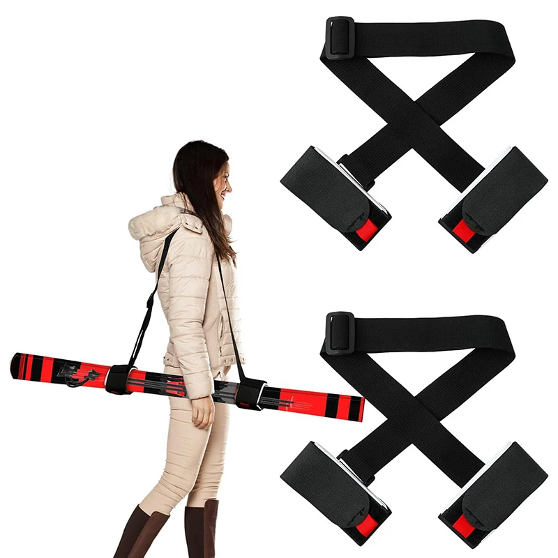 Suporte de ombro para pólo de esqui com alça de mão, alças ajustáveis de gancho, laço de nylon durável, alça de alça de esqui preta confortável