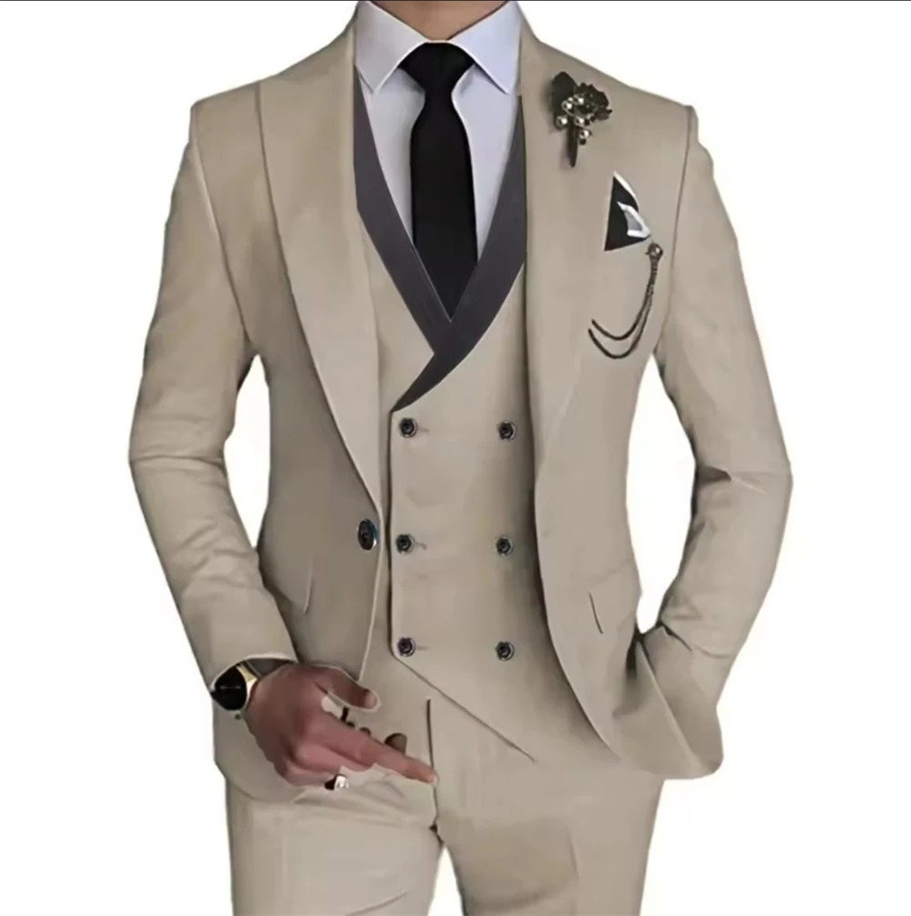 

Tailor Made Men's Suits 3 Pcs Boutique Business Solid Color Slim Wedding Suit Male Stretch Fabric Blazers (Jacket+ Pants +Vest)