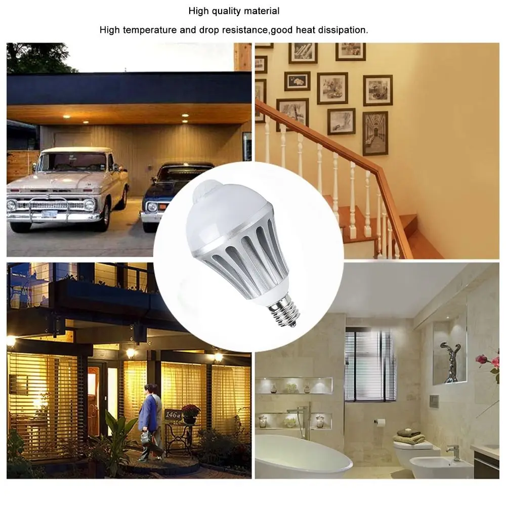 Convenient E17 Motion Sensor LED Bulb AC85-265V 10W Induction Light Bulb Aluminum PC Material A19 Corridor Sensor Bulb Bedroom