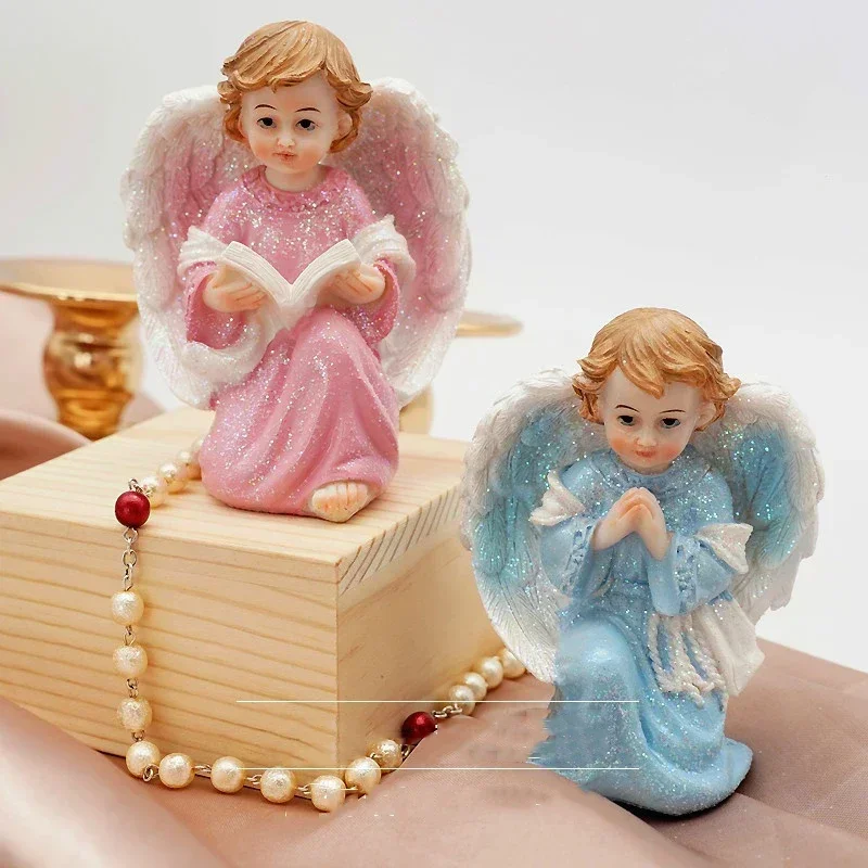 European Colorful Resin Girl Angel Accessories Easter Gift Home Livingroom Desktop Figurines Crafts Church Store Sculpture Decor