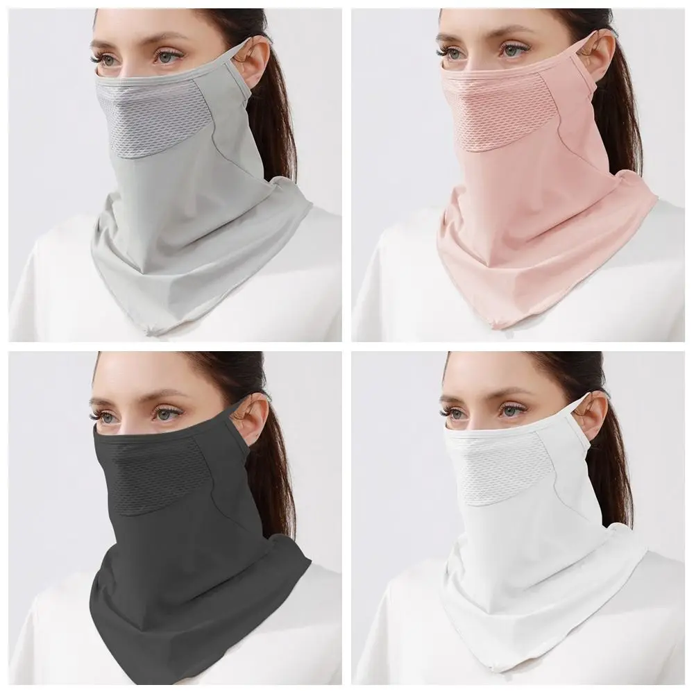 Elastic Solid Color Ice Silk Mask UV Protection Sun Proof Bib Neck Wrap Cover Hanging Ear Summer Face Scarves Face Cover Golf