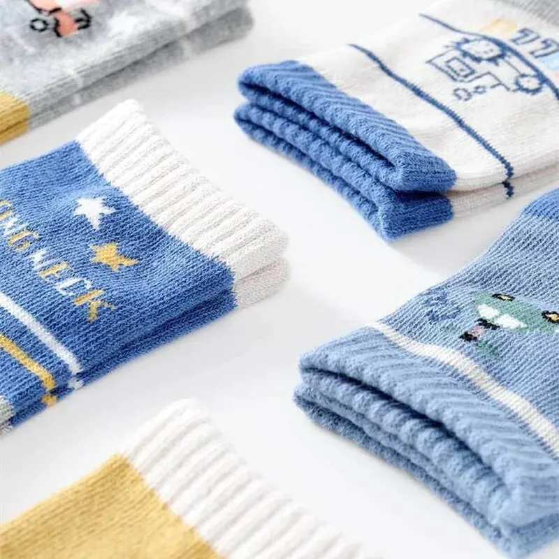 5Pairs/Lot Cartoon Kids Socks Casual Baby Boys Cotton Stripe Spring Autumn Toddler Knitted Children Socks For 1-8Years