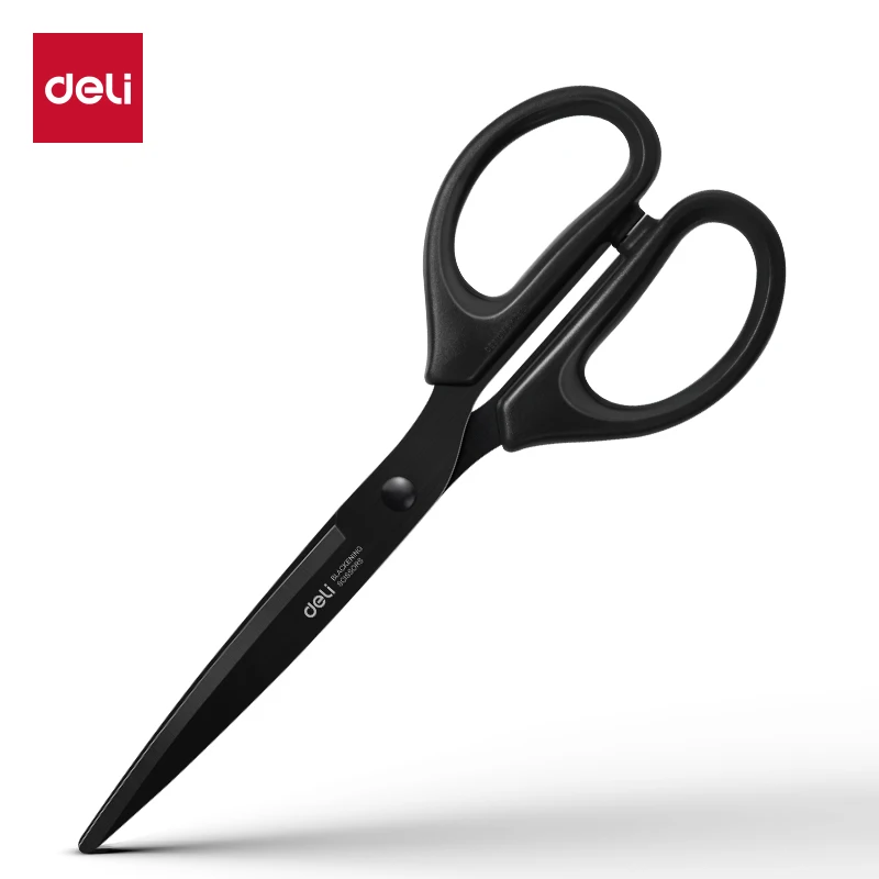 Deli Black Blade Scissors Stationery 180mm 7 Inch Stainless Steel Anti-Rust Sharp Office Home School Craft Cutting Tool