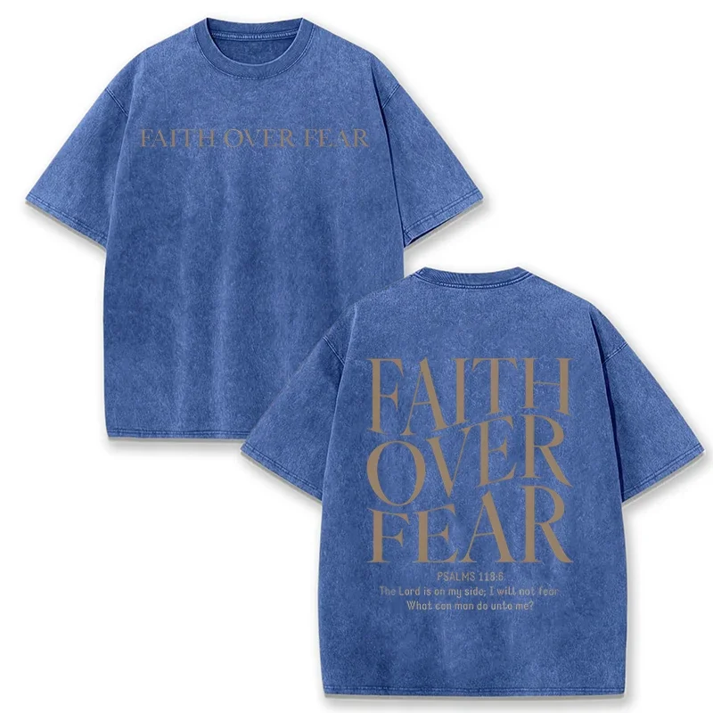 Retro-T-Shirt mit der Aufschrift „Faith Over Fear“ und Bibelvers-Aufdruck, gewaschenes Beige, Streetwear – Detail 7