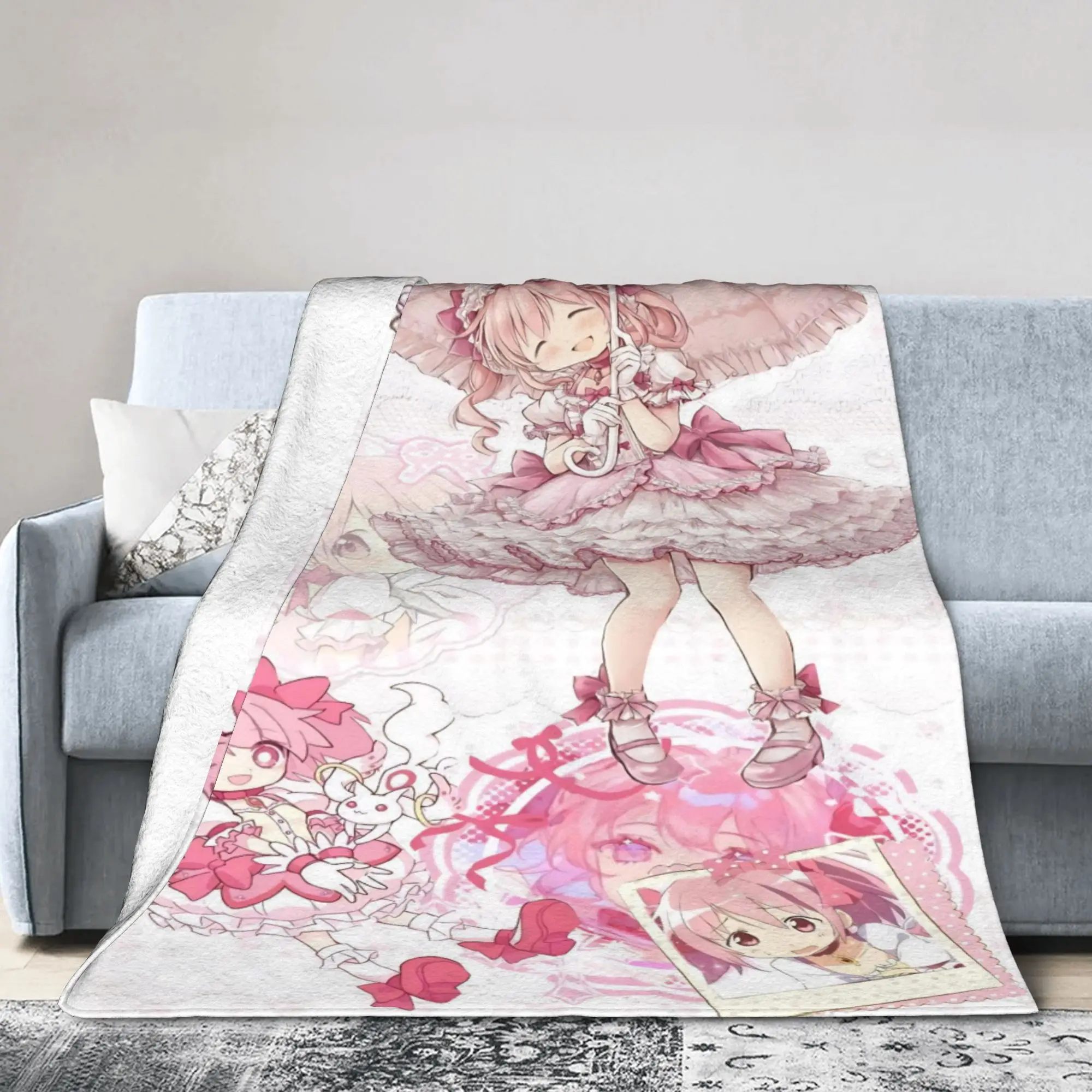 Puella Magi Madoka Magica Blankets Cute Girl Madoka Kaname Wool Novelty Warm Throw Blankets for Coverlet  Winter