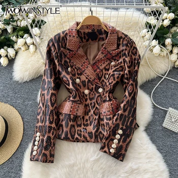 TWOTWINSTYLE בלייזרים וינטאג' לנשים עם צווארון לא מסומן, שרוול ארוך, טוניקה משולבת עם כפתורים כפולים, מעילים נשיים KJA 520160