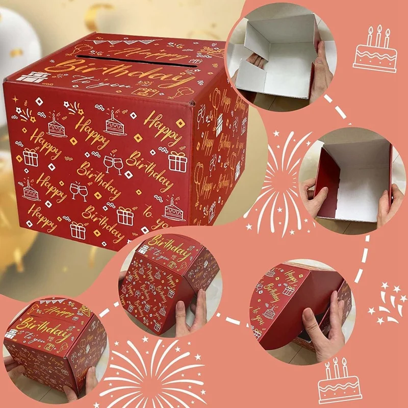 HOT SALE Happy Birthday Money Box For Cash Gift Pull, Perfect Gift Box With Cake Card For Friends And Family