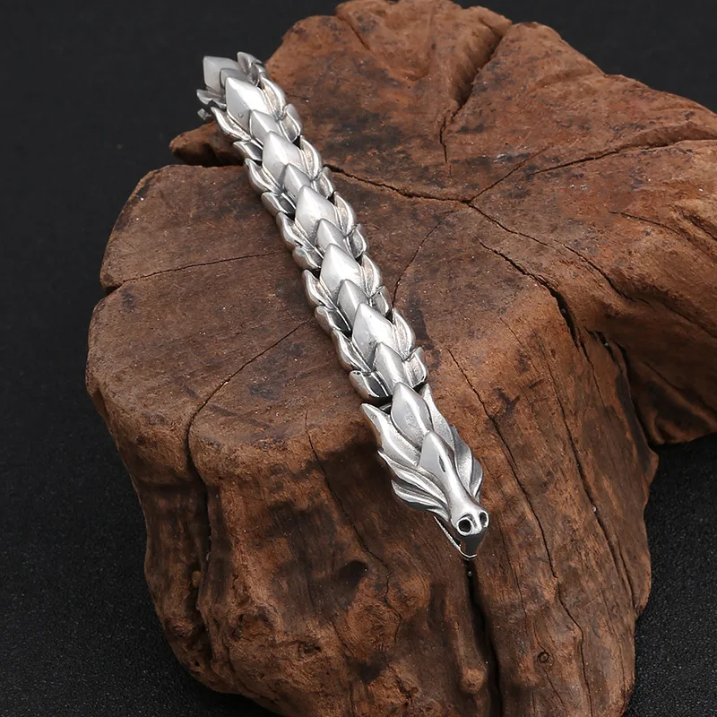 S925 Fashion Retro Thai Silver Men'S Wide Bracelet