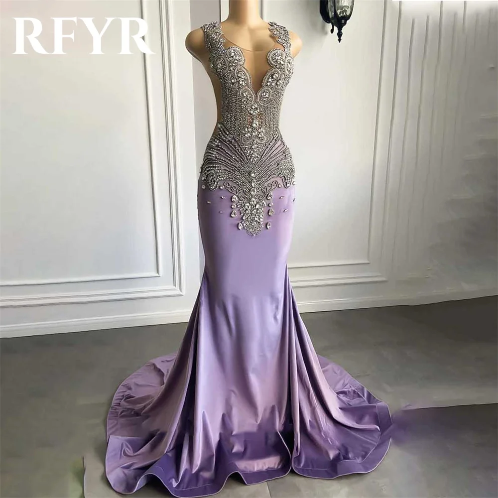 RFYR Simple Pulper V-Neck Party Dress Mermaid Sexy Night Dresses with Pleats Satin Tank Celebrity Dresses vestidos de fiesta