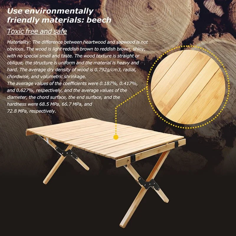 Outdoor Portable Folding Beech Camping Wood Table Barbecue Solid Wooden Desk Picnic Wooden Table