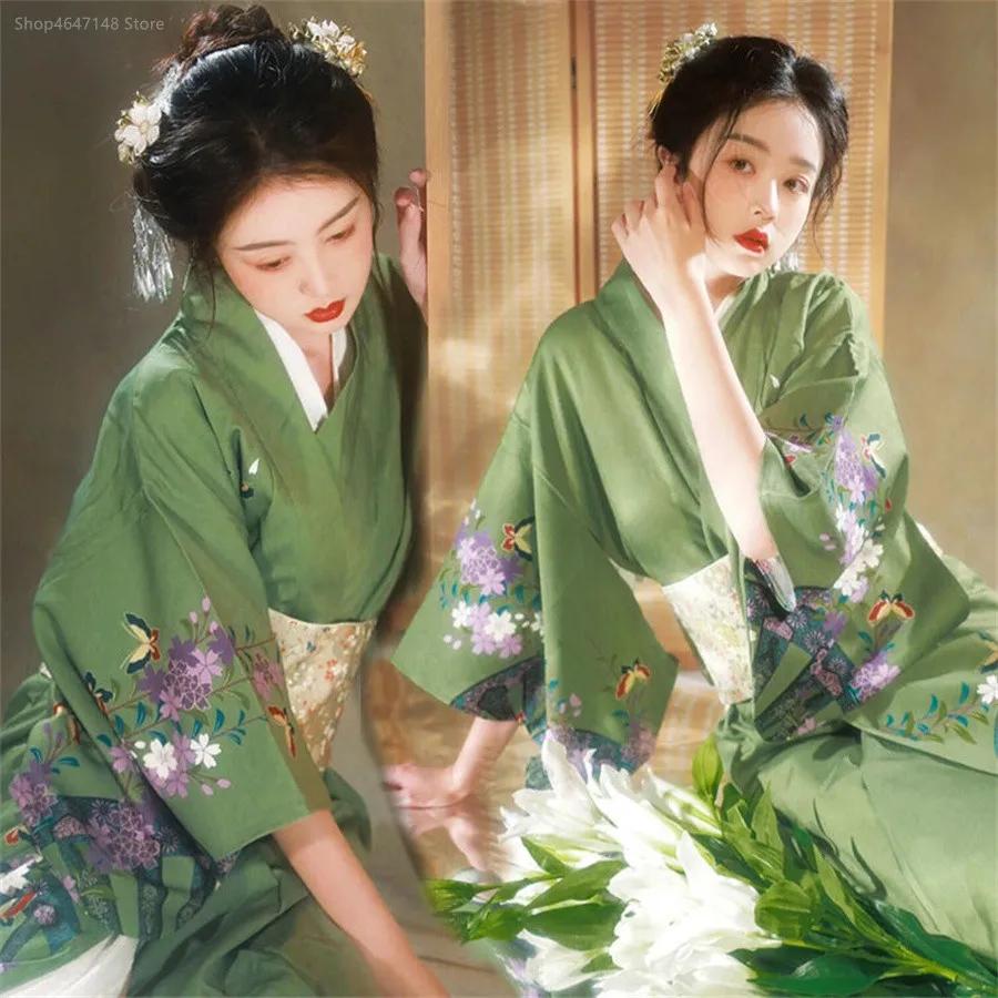 Japanese Traditional Kimono Cardigan Women Dress Bath Robe Yukata Geisha Cosplay Clothing Asian Performance Photoshooting