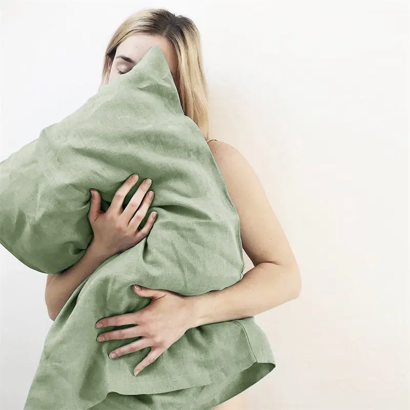 Linen 100% Envelope Pillowcase, Soft and Simple Style, Solid Color for Home Use 48X74CM