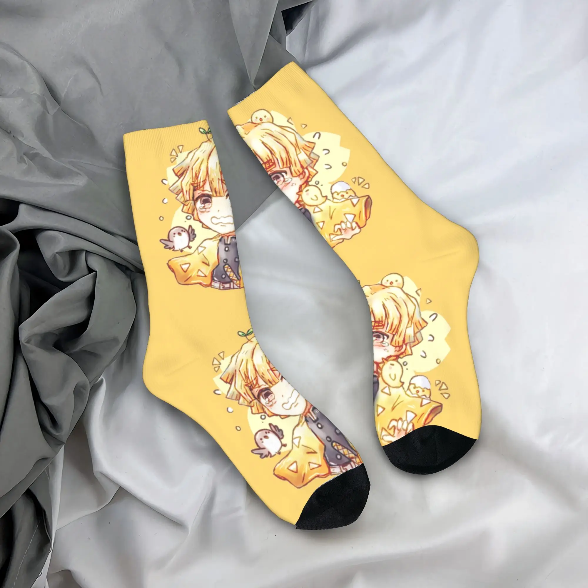 Harajuku Demons Slayers Anime Soccer Socks  Polyester Long Socks for Women Men Sweat Absorbing