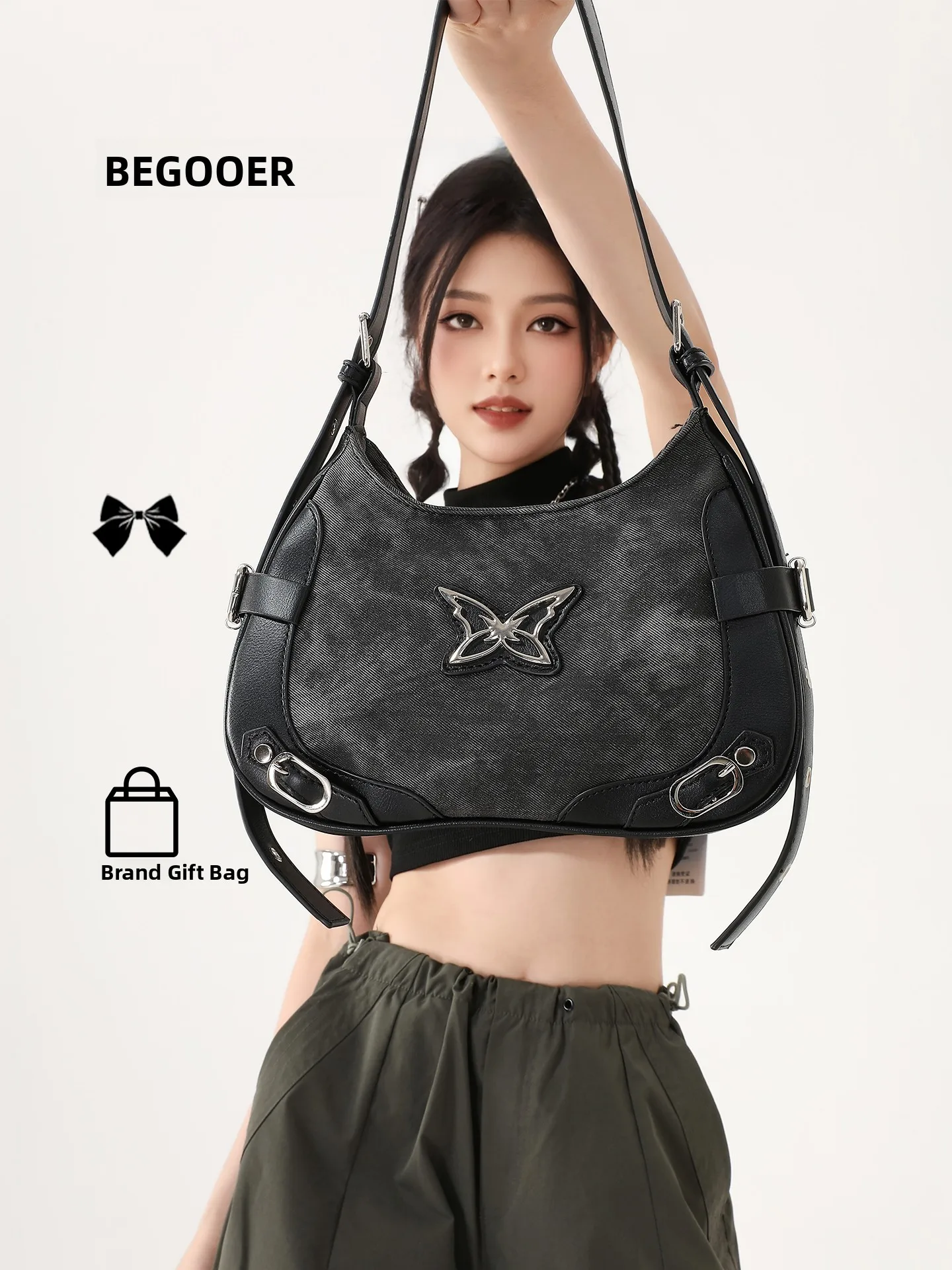 

Birthday Gift Original Cool Black Underarm Bag Practical Handbag Small Design Commuter Single Shoulder Crossbody Bag for Women
