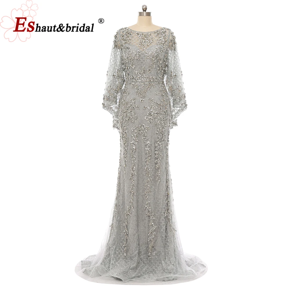 Elegant Dubai Mermaid Evening Dress with Cape Shawl 2024 Arabic O Neck Long Formal Prom Wedding Party Gowns for Women Customized