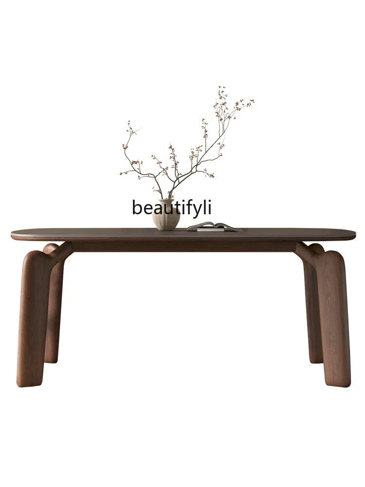 Yuji Mid-Ancient Style Solid Wood Dining-Table Chair Ash High-End Nordic Stone Plate Dining Table