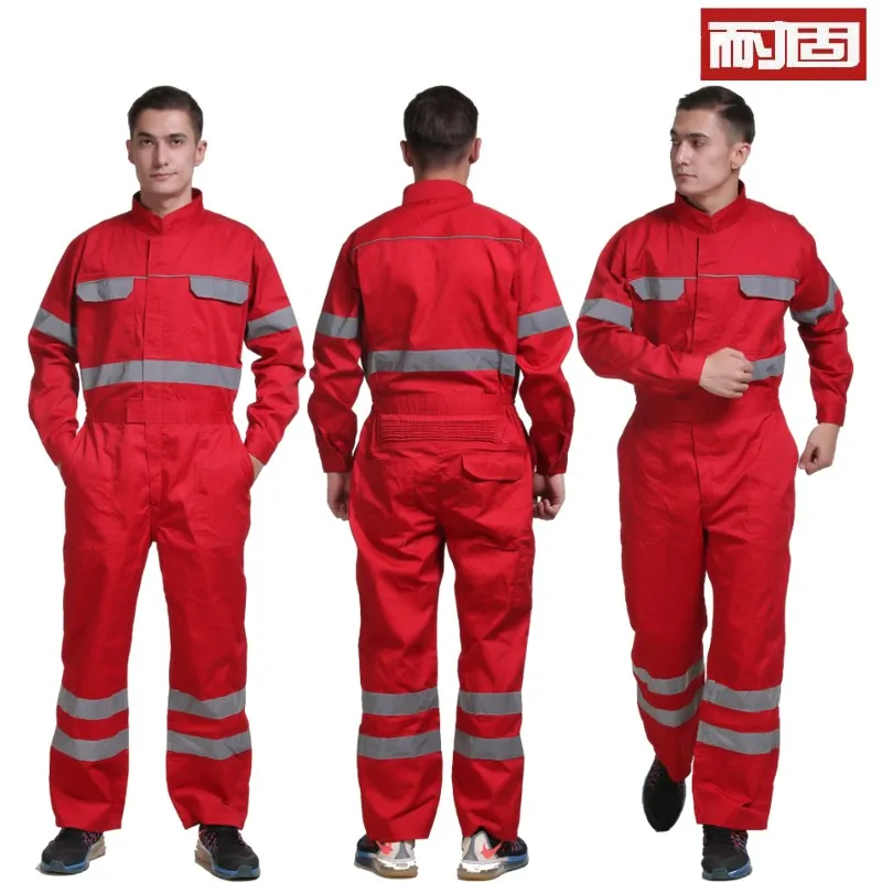 Resistant Summer Cotton One-Piece Overalls Men's Rescue Shipyard Outdoor Construction Site Reflective Strip One-Piece Labor Protection Clothing