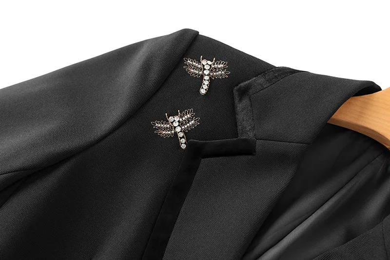 Blazer de retales de terciopelo ajustado con doble botonadura para mujer, ropa de oficina con diamantes de imitación y bordado de alta calidad