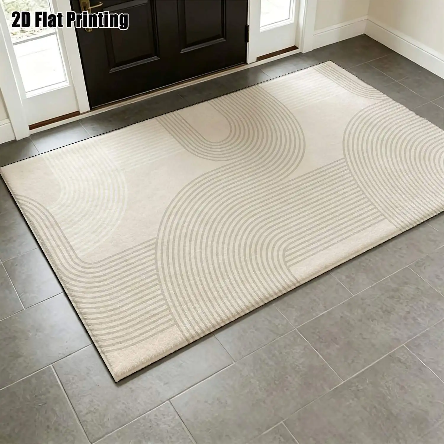 1Pc 2D Printed Light Beige Geometric Line Nordic Modern Minimalist Carpet, Home Decor, Multi-Size, Machine Washable, for Entrance, Dining Room, Foyer, Bedroom, Living Room