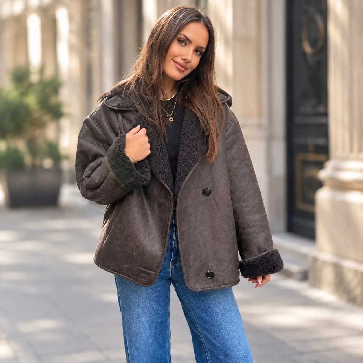 No Hood Loose Fit Top Relaxed Silhouette Fresh Sweet Style with Single Breasted Two Button Jacket Women Long Sleeve Jacket
