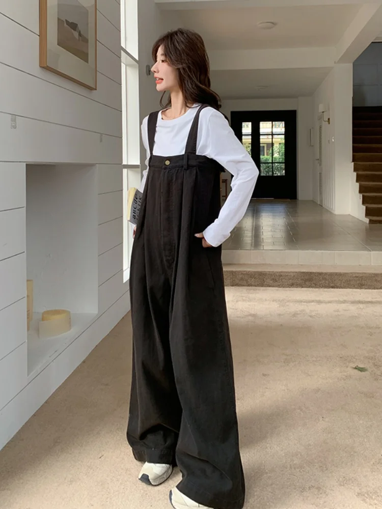 

Faionable Youthful Denim Overalls Women's Summer Korean Sle High Waist Wide Leg Pants Bla-Piece Slimming Effect