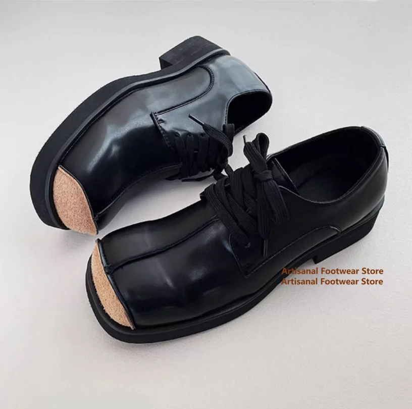 

Square Toe Leather Casual Shoes Men's Lace Up Derby Shoes Trendy British Style Height Increasing Men's Shoes Outdoor Men Shoes