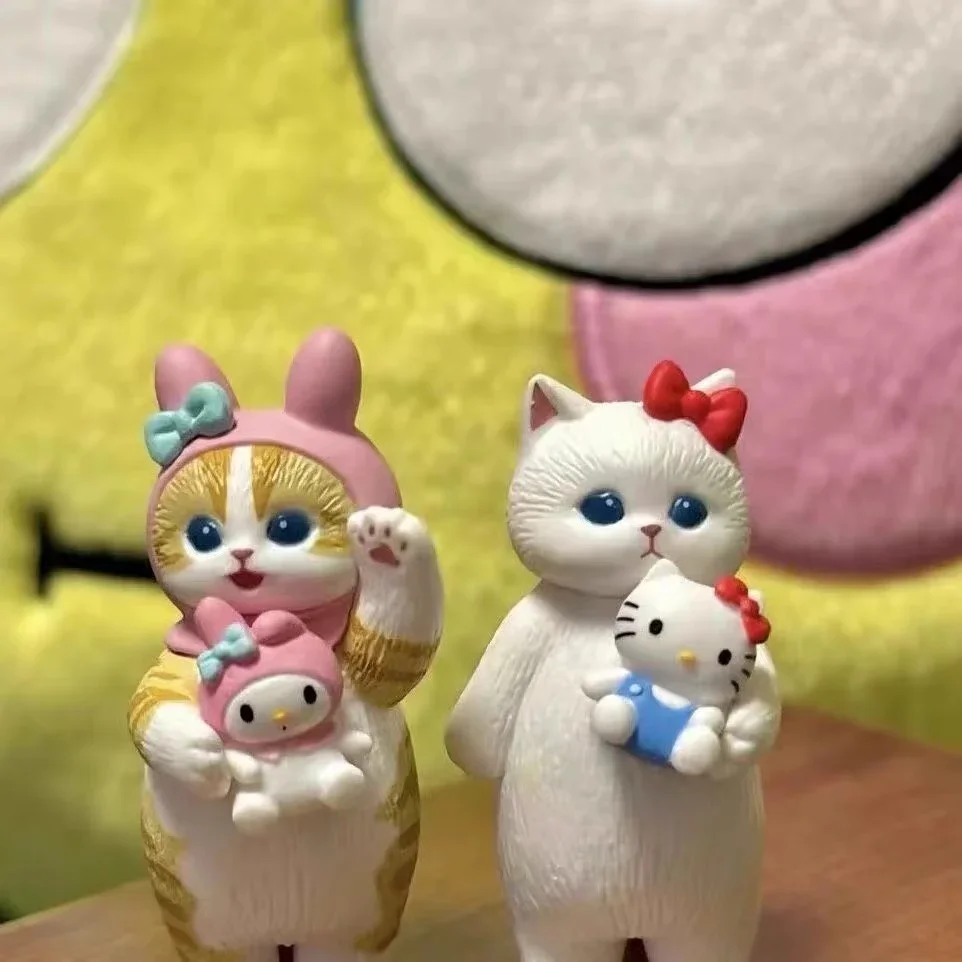 Sanrio-ミニアニメの置物kawaii,shark catはkuromi hello Kitty Hangydonペットモデルギフト,5.1〜5.4cm,1セットあたり6個