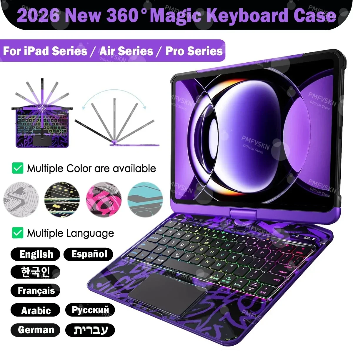 360° Rotatable Transparent Keyboard Case For iPad Pro 11 13 M4 M5 Pro 12.9 2018-2022 Cover For iPad A16 11th iPad Air 11 13 inch