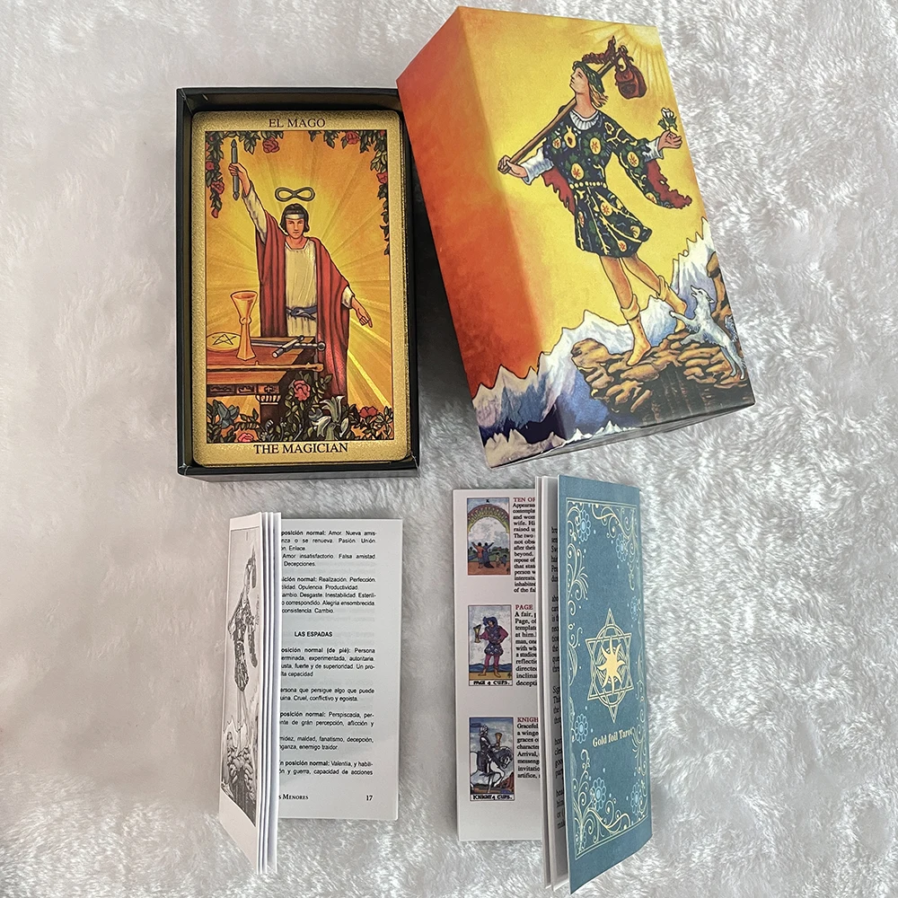 

Spanish and English Tarot Deck,Spanish and English Guidebook,Taro Cards for Beginners,Fortune Telling Toys,Golden Foil Tarot