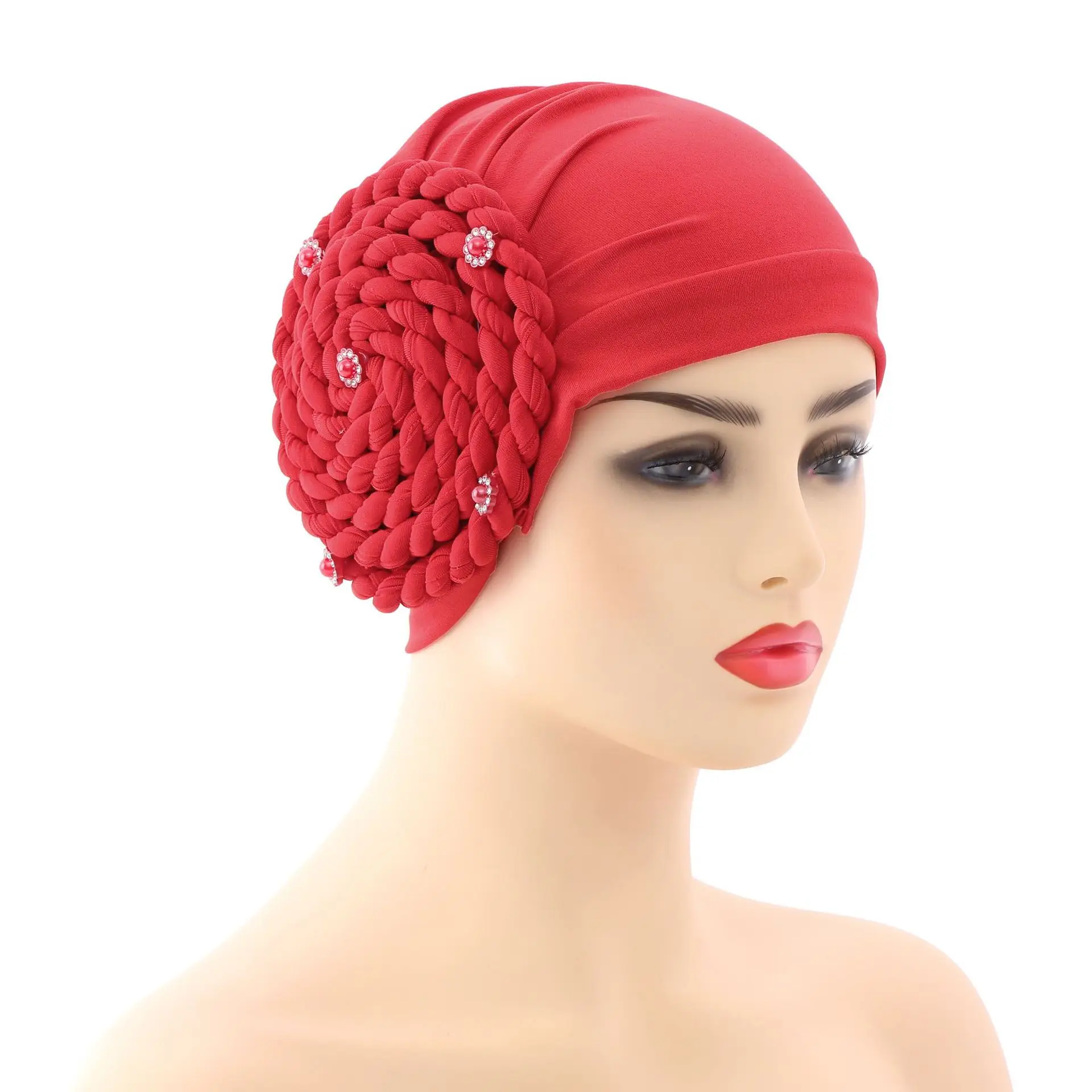 2023 Trendy Braids Turban Bonnet Arab Wrap Head Scarf Ready to Wear Hijab Hat Muslim Headdress Woman Inner Hijab Turbante Mujer