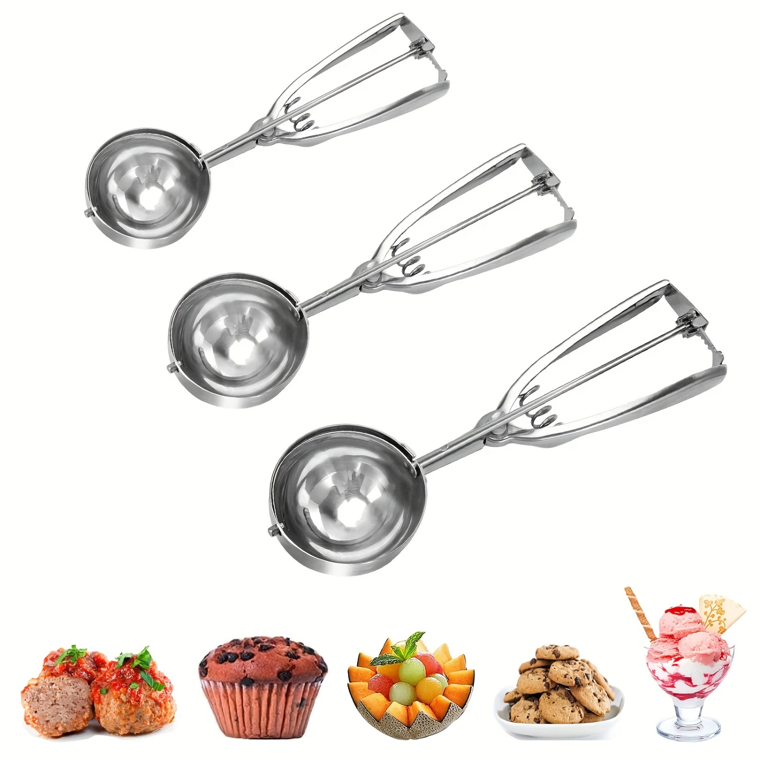 

Stainless Steel Ice Cream Scoop Set - Ergonomic Trigger Design, Rust-Resistant, Reusable & Washable, Perfect for Baking, Dessert